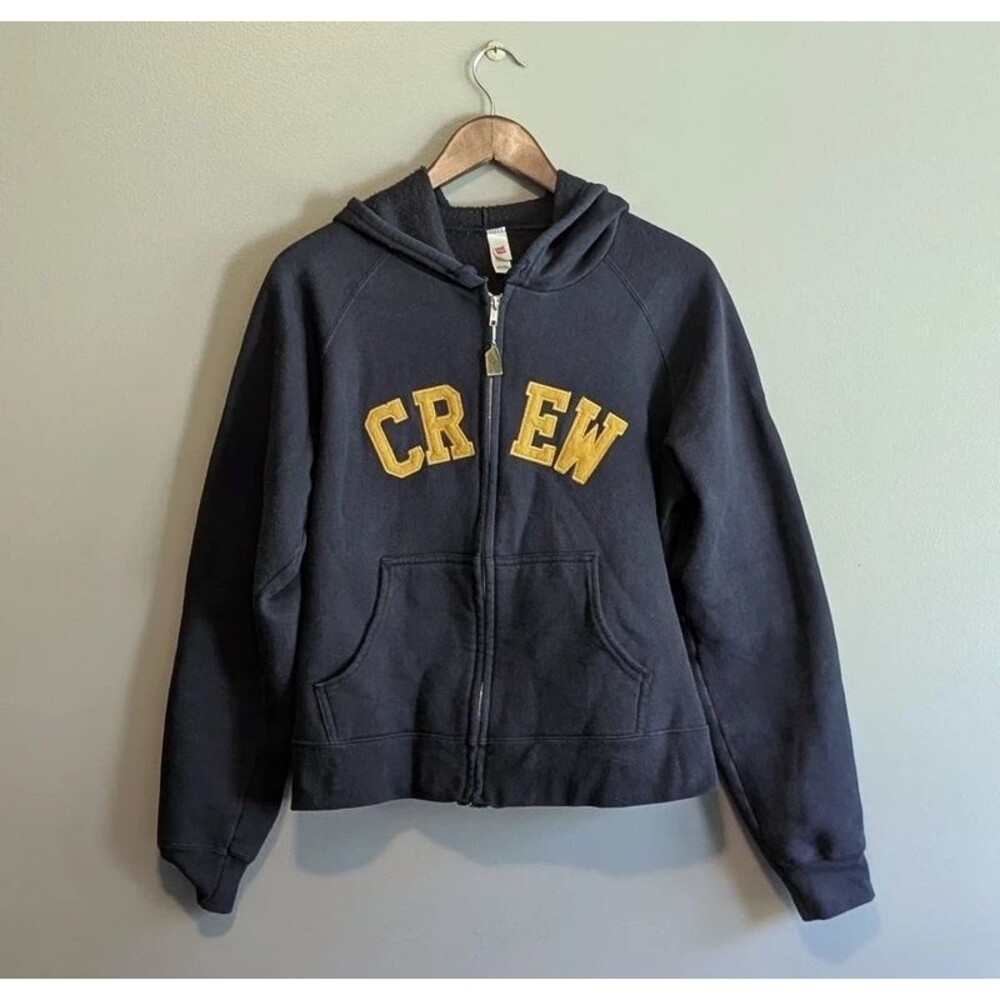 Crew Womens Large Zip Up Hoodie Sweatshirt Navy Blue Yellow Hanes Varsity Rowing